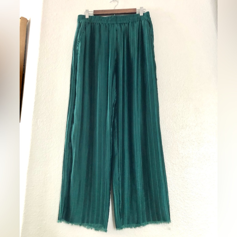 Zara Dark Green Pleated Waistband Wide Leg Pants